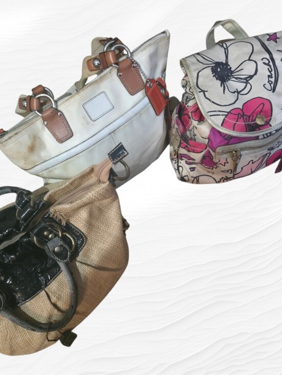 Coach Handbags - Coach  White  and Tan Logo Canvas Tote with Black Trim ( These Needs Repairs)